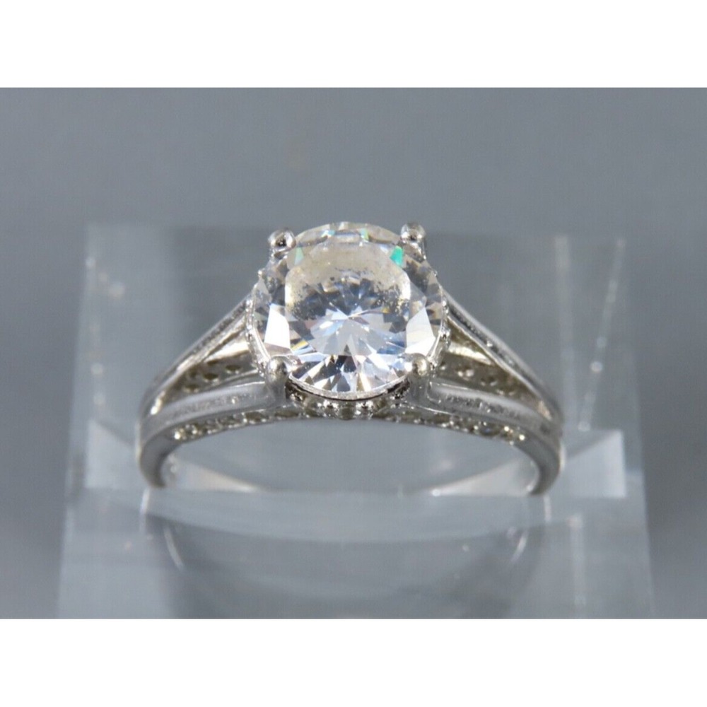 STERLING SILVER Bradford Exchange 2CT CZ COCKTAIL/WEDDING RING w/Side Stones 8